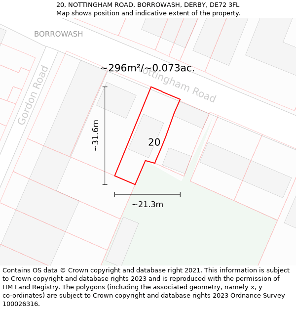 20, NOTTINGHAM ROAD, BORROWASH, DERBY, DE72 3FL: Plot and title map