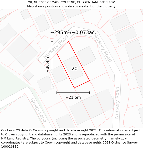 20, NURSERY ROAD, COLERNE, CHIPPENHAM, SN14 8BZ: Plot and title map