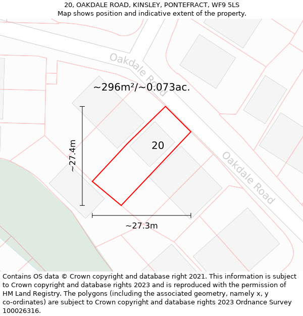 20, OAKDALE ROAD, KINSLEY, PONTEFRACT, WF9 5LS: Plot and title map