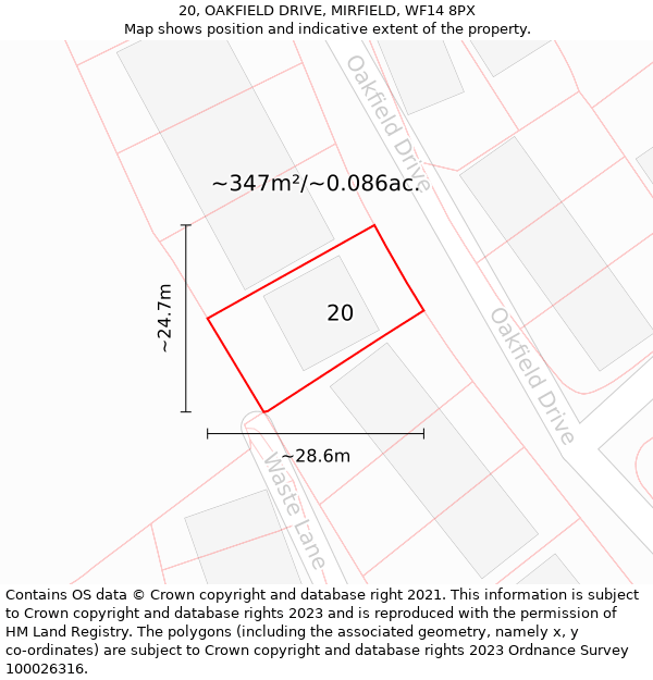 20, OAKFIELD DRIVE, MIRFIELD, WF14 8PX: Plot and title map