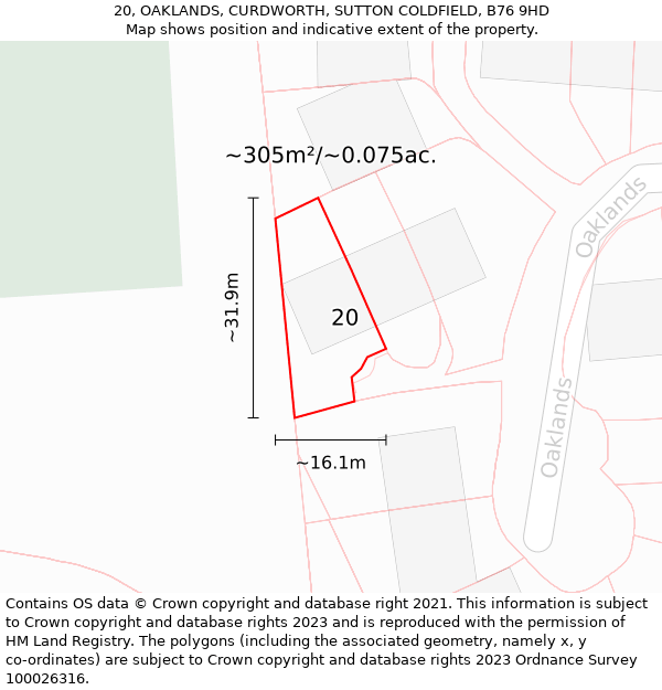 20, OAKLANDS, CURDWORTH, SUTTON COLDFIELD, B76 9HD: Plot and title map