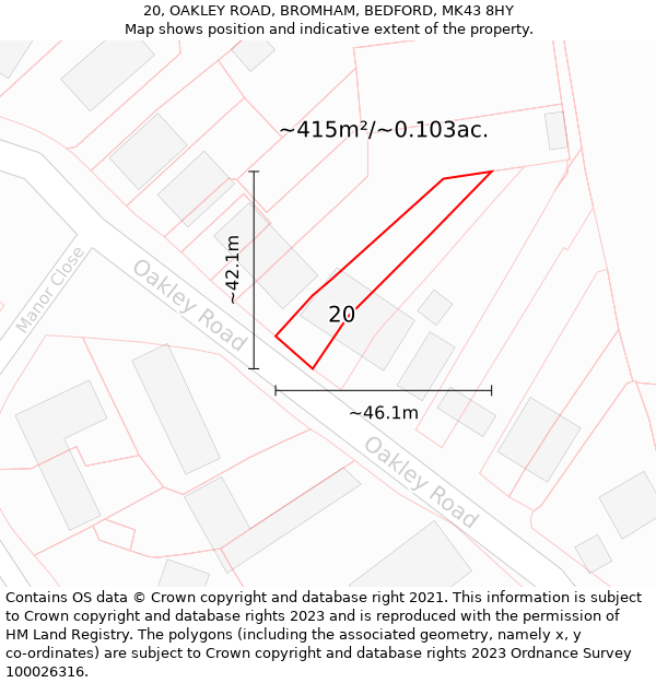 20, OAKLEY ROAD, BROMHAM, BEDFORD, MK43 8HY: Plot and title map