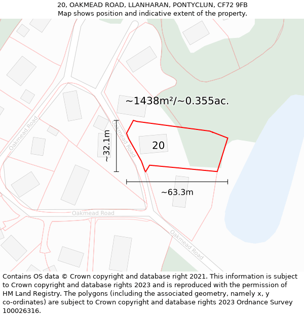 20, OAKMEAD ROAD, LLANHARAN, PONTYCLUN, CF72 9FB: Plot and title map