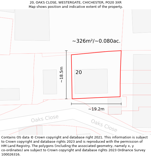 20, OAKS CLOSE, WESTERGATE, CHICHESTER, PO20 3XR: Plot and title map