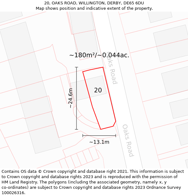 20, OAKS ROAD, WILLINGTON, DERBY, DE65 6DU: Plot and title map