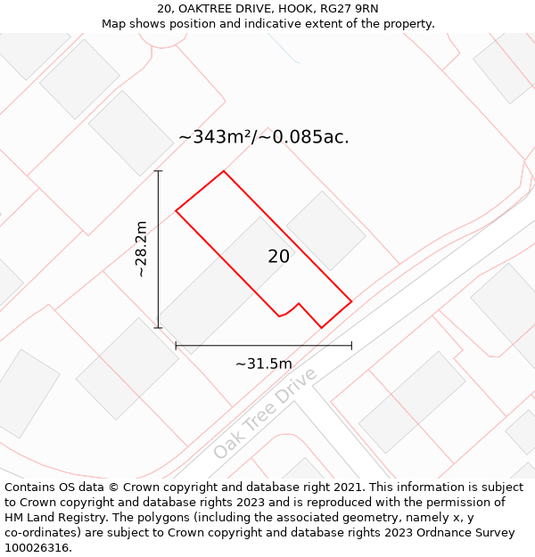 20, OAKTREE DRIVE, HOOK, RG27 9RN: Plot and title map