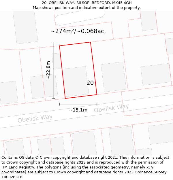 20, OBELISK WAY, SILSOE, BEDFORD, MK45 4GH: Plot and title map