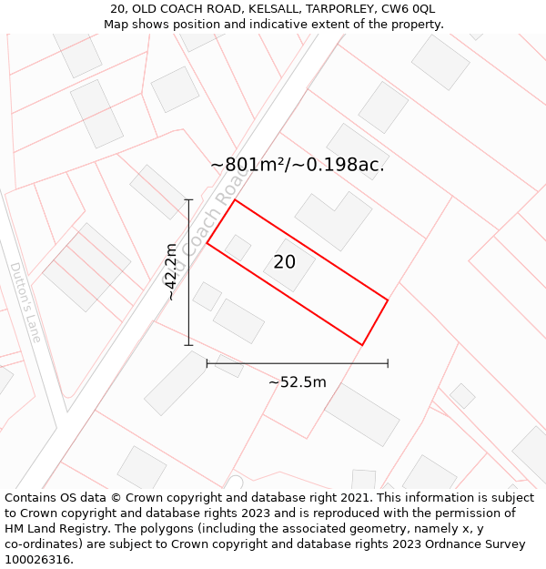 20, OLD COACH ROAD, KELSALL, TARPORLEY, CW6 0QL: Plot and title map