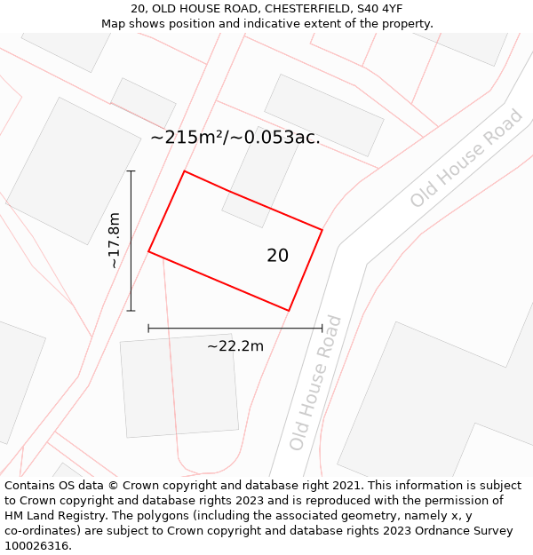 20, OLD HOUSE ROAD, CHESTERFIELD, S40 4YF: Plot and title map