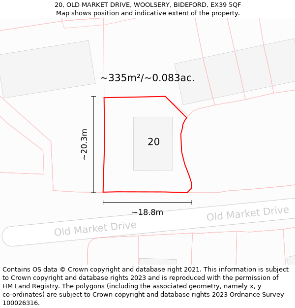 20, OLD MARKET DRIVE, WOOLSERY, BIDEFORD, EX39 5QF: Plot and title map