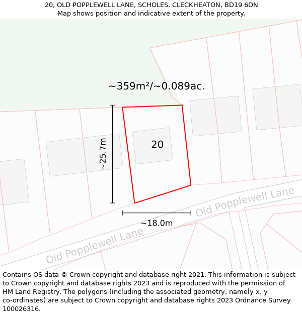 20, OLD POPPLEWELL LANE, SCHOLES, CLECKHEATON, BD19 6DN: Plot and title map