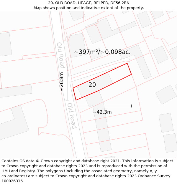 20, OLD ROAD, HEAGE, BELPER, DE56 2BN: Plot and title map