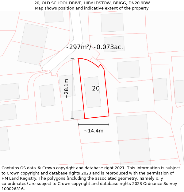 20, OLD SCHOOL DRIVE, HIBALDSTOW, BRIGG, DN20 9BW: Plot and title map