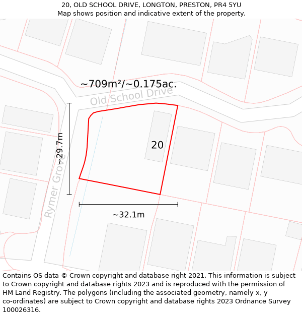 20, OLD SCHOOL DRIVE, LONGTON, PRESTON, PR4 5YU: Plot and title map