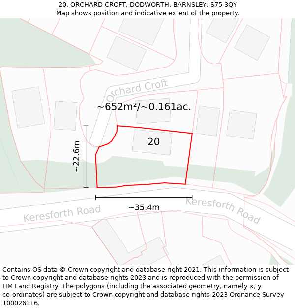 20, ORCHARD CROFT, DODWORTH, BARNSLEY, S75 3QY: Plot and title map