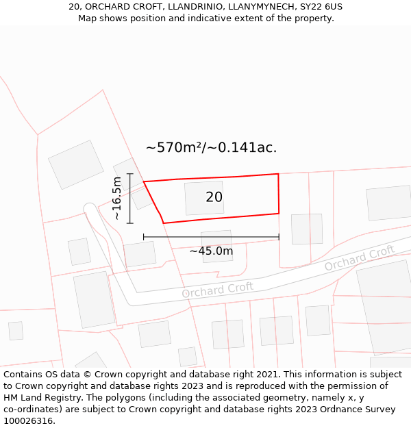 20, ORCHARD CROFT, LLANDRINIO, LLANYMYNECH, SY22 6US: Plot and title map
