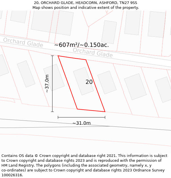 20, ORCHARD GLADE, HEADCORN, ASHFORD, TN27 9SS: Plot and title map