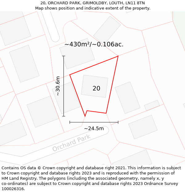 20, ORCHARD PARK, GRIMOLDBY, LOUTH, LN11 8TN: Plot and title map