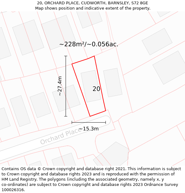 20, ORCHARD PLACE, CUDWORTH, BARNSLEY, S72 8GE: Plot and title map