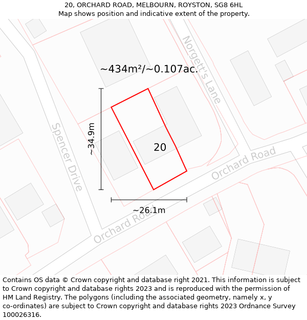 20, ORCHARD ROAD, MELBOURN, ROYSTON, SG8 6HL: Plot and title map