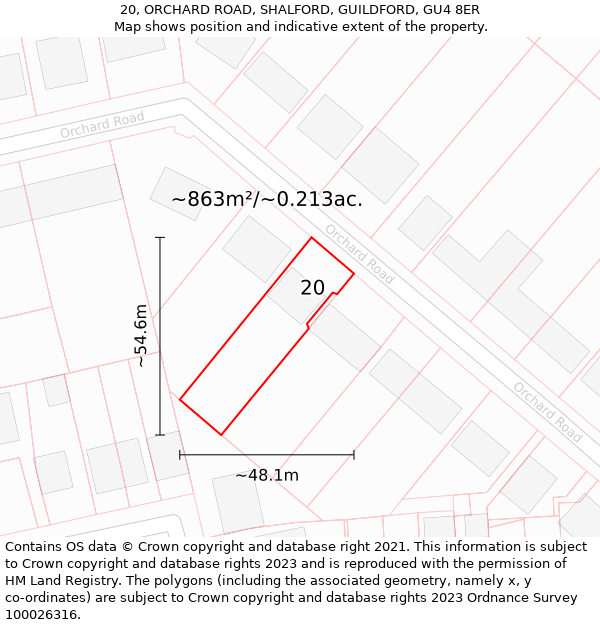 20, ORCHARD ROAD, SHALFORD, GUILDFORD, GU4 8ER: Plot and title map