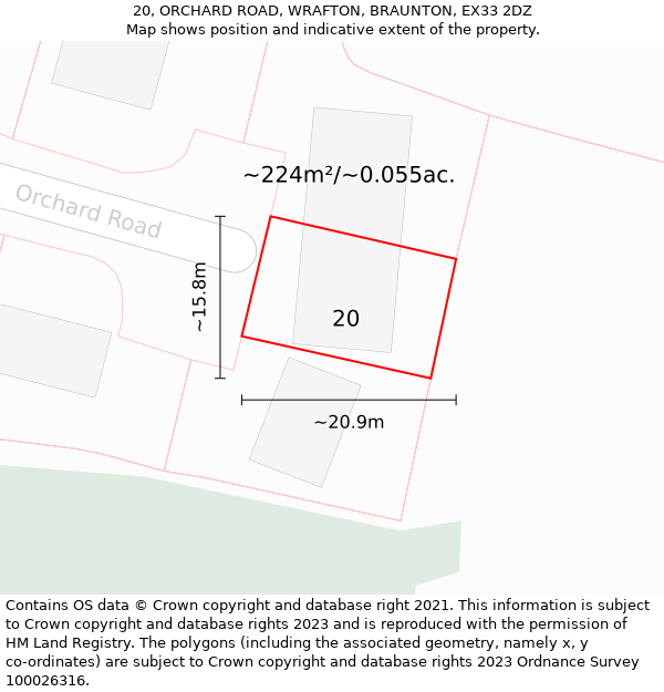 20, ORCHARD ROAD, WRAFTON, BRAUNTON, EX33 2DZ: Plot and title map