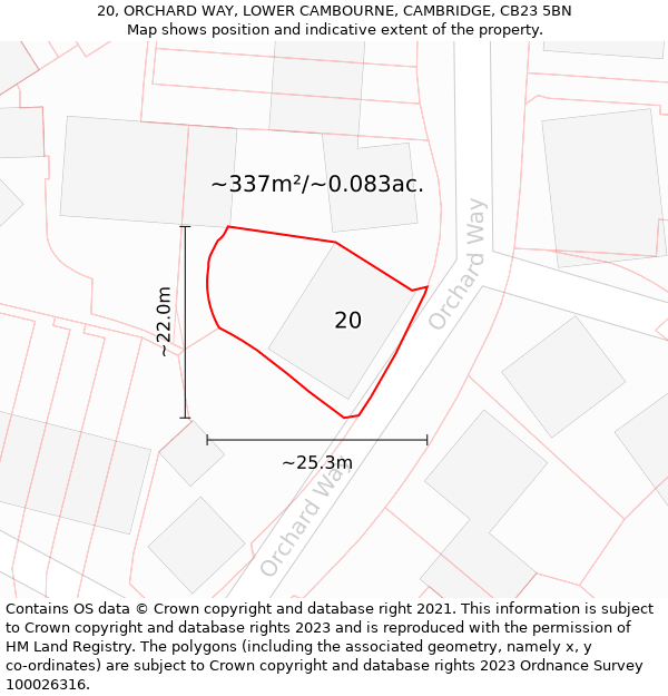 20, ORCHARD WAY, LOWER CAMBOURNE, CAMBRIDGE, CB23 5BN: Plot and title map