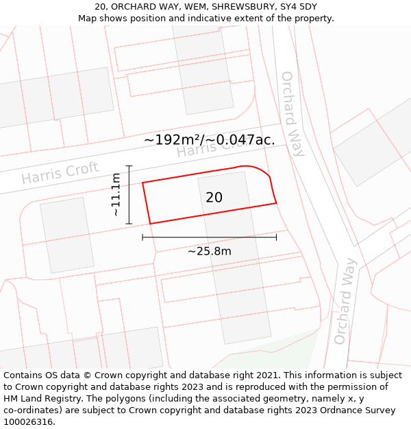 20, ORCHARD WAY, WEM, SHREWSBURY, SY4 5DY: Plot and title map