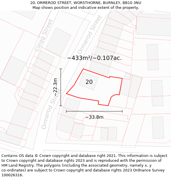 20, ORMEROD STREET, WORSTHORNE, BURNLEY, BB10 3NU: Plot and title map