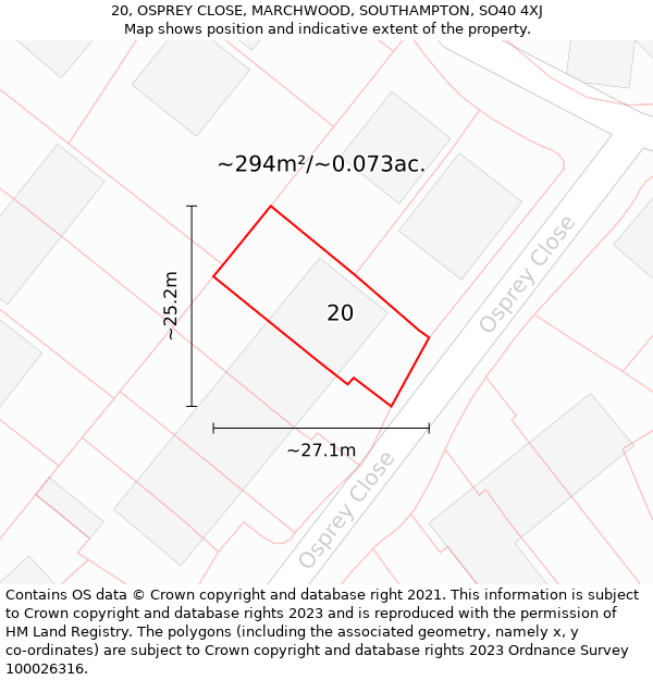 20, OSPREY CLOSE, MARCHWOOD, SOUTHAMPTON, SO40 4XJ: Plot and title map