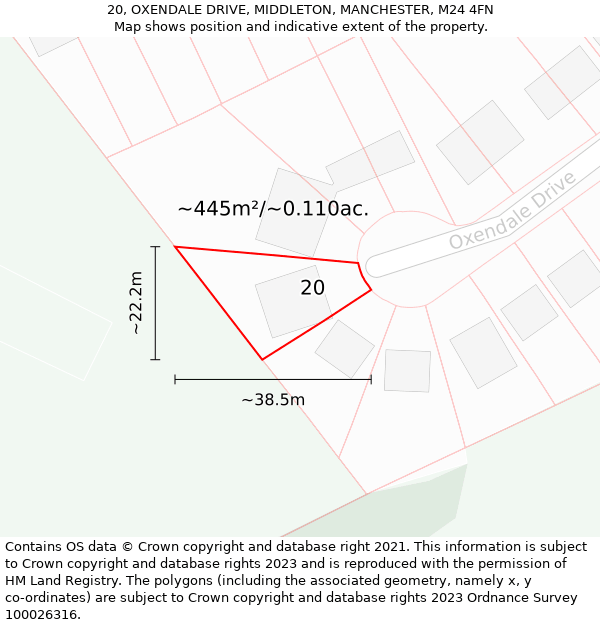 20, OXENDALE DRIVE, MIDDLETON, MANCHESTER, M24 4FN: Plot and title map