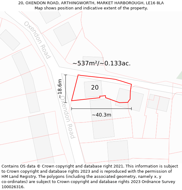 20, OXENDON ROAD, ARTHINGWORTH, MARKET HARBOROUGH, LE16 8LA: Plot and title map