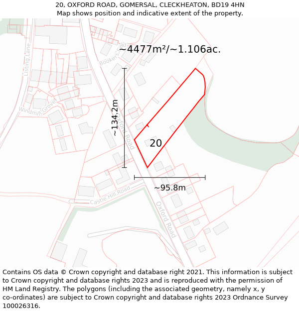 20, OXFORD ROAD, GOMERSAL, CLECKHEATON, BD19 4HN: Plot and title map