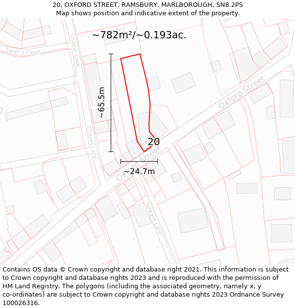 20, OXFORD STREET, RAMSBURY, MARLBOROUGH, SN8 2PS: Plot and title map