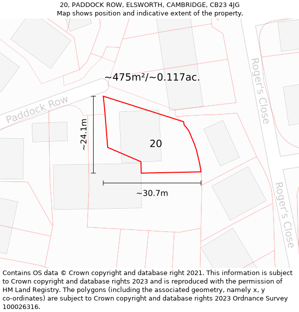 20, PADDOCK ROW, ELSWORTH, CAMBRIDGE, CB23 4JG: Plot and title map