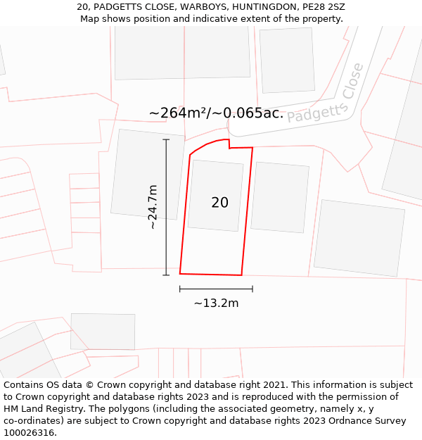 20, PADGETTS CLOSE, WARBOYS, HUNTINGDON, PE28 2SZ: Plot and title map