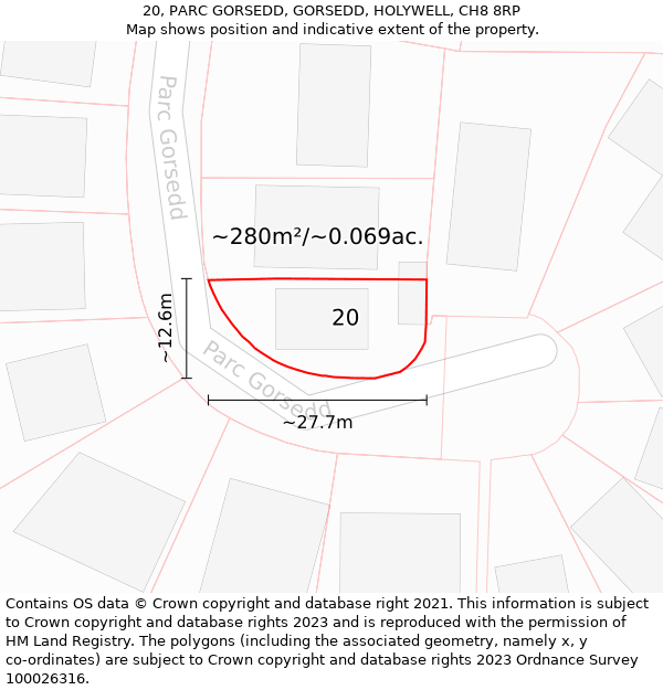 20, PARC GORSEDD, GORSEDD, HOLYWELL, CH8 8RP: Plot and title map