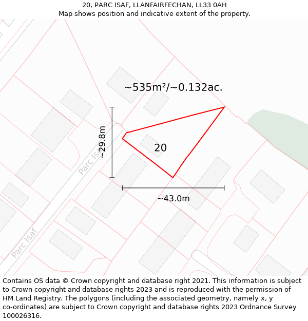 20, PARC ISAF, LLANFAIRFECHAN, LL33 0AH: Plot and title map