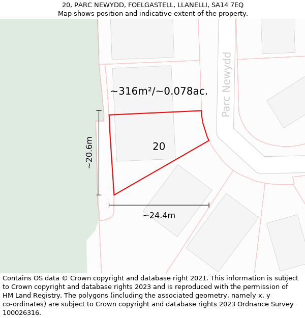 20, PARC NEWYDD, FOELGASTELL, LLANELLI, SA14 7EQ: Plot and title map