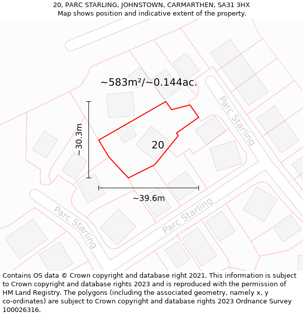 20, PARC STARLING, JOHNSTOWN, CARMARTHEN, SA31 3HX: Plot and title map