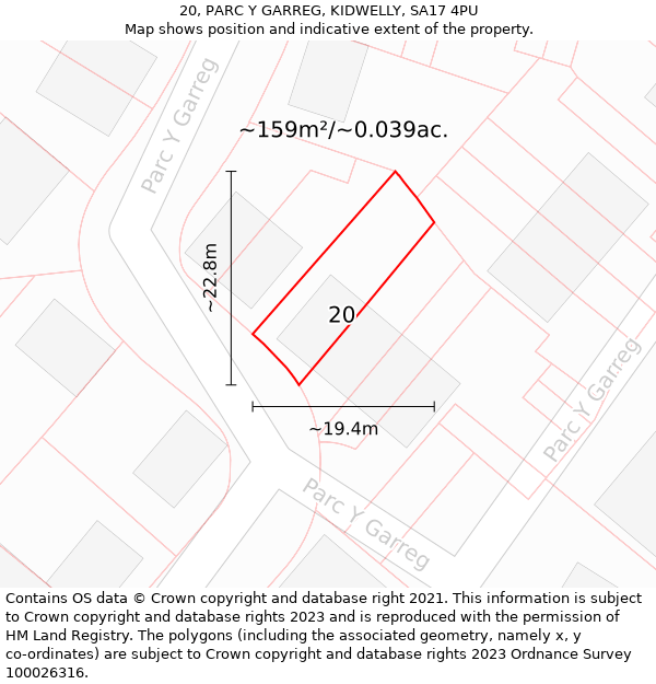 20, PARC Y GARREG, KIDWELLY, SA17 4PU: Plot and title map