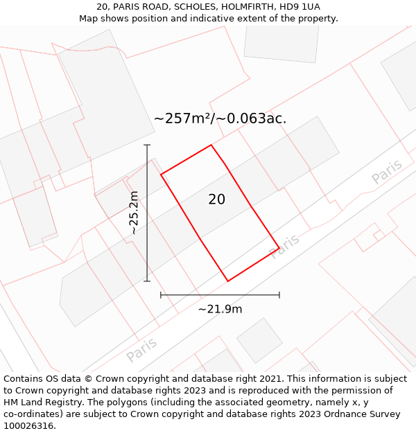 20, PARIS ROAD, SCHOLES, HOLMFIRTH, HD9 1UA: Plot and title map