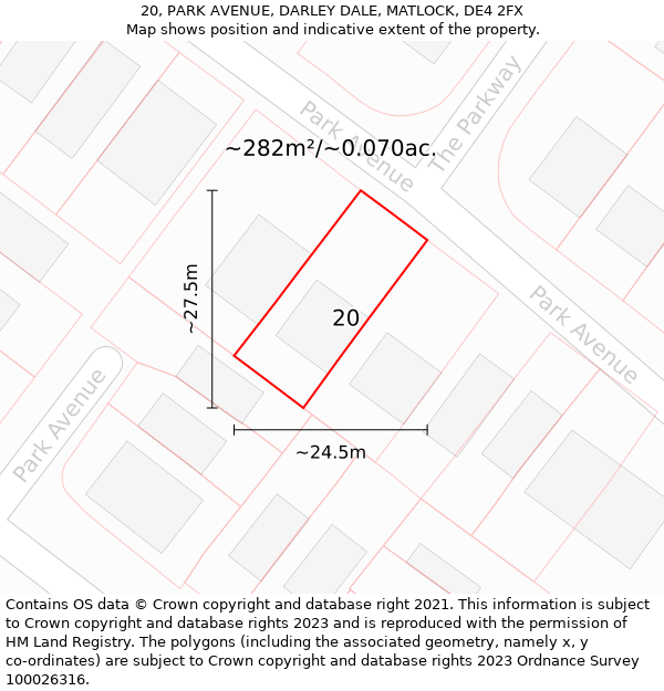 20, PARK AVENUE, DARLEY DALE, MATLOCK, DE4 2FX: Plot and title map