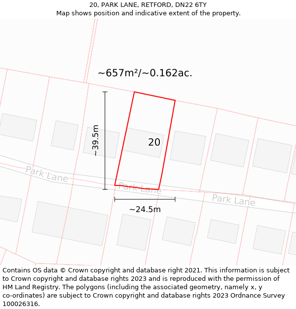 20, PARK LANE, RETFORD, DN22 6TY: Plot and title map