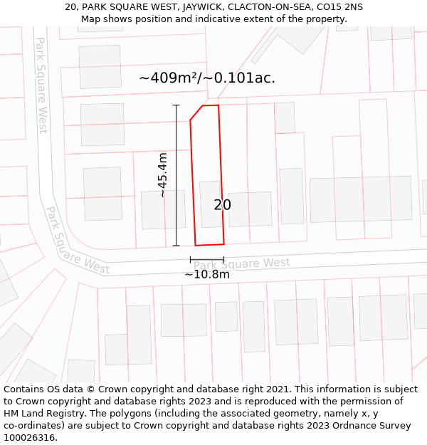 20, PARK SQUARE WEST, JAYWICK, CLACTON-ON-SEA, CO15 2NS: Plot and title map