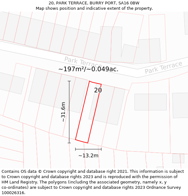 20, PARK TERRACE, BURRY PORT, SA16 0BW: Plot and title map