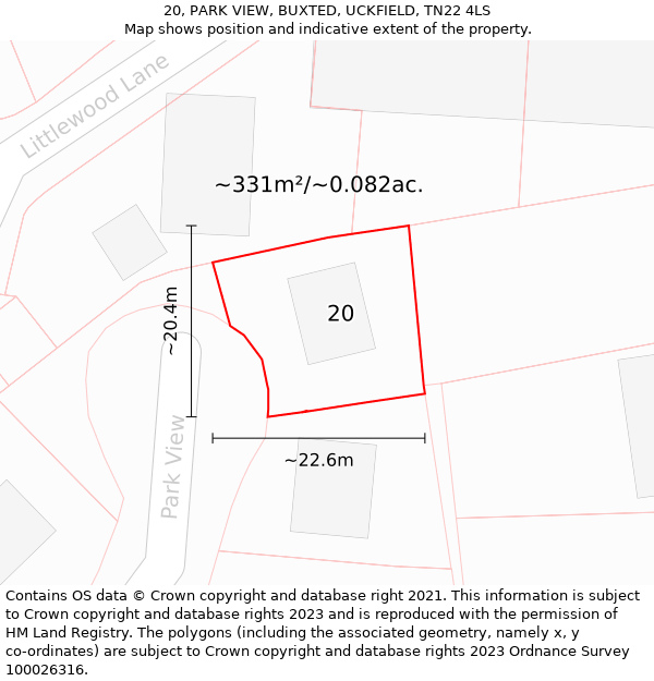 20, PARK VIEW, BUXTED, UCKFIELD, TN22 4LS: Plot and title map