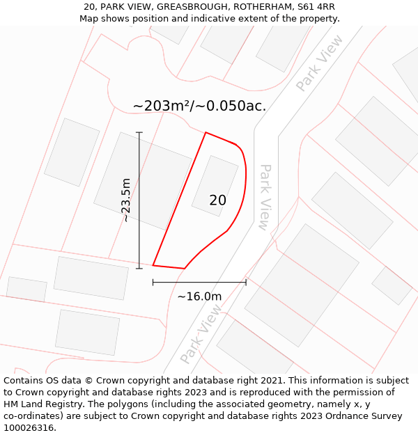 20, PARK VIEW, GREASBROUGH, ROTHERHAM, S61 4RR: Plot and title map