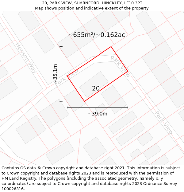 20, PARK VIEW, SHARNFORD, HINCKLEY, LE10 3PT: Plot and title map