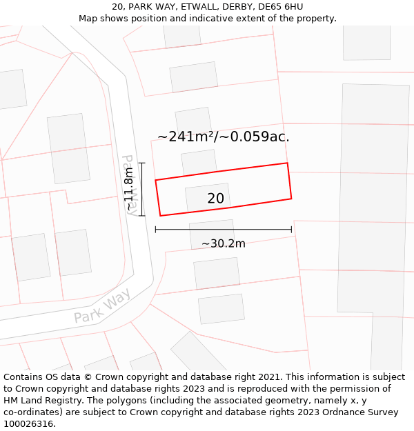 20, PARK WAY, ETWALL, DERBY, DE65 6HU: Plot and title map